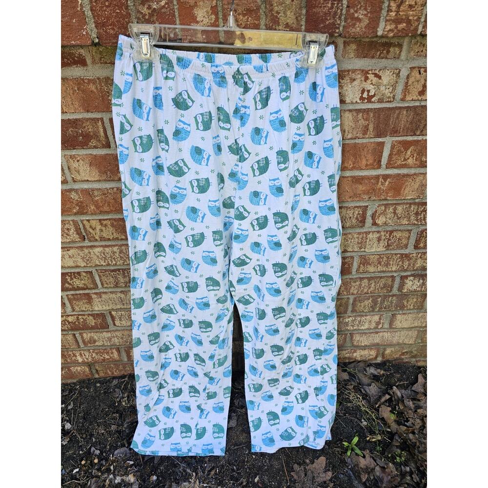 Owl Print Pajama Pants Wide Leg Lounge Bottoms Elastic Waist Cotton Blend M